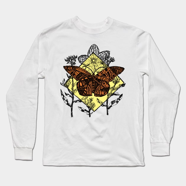 Monarch Butterfly Sketch - Color Long Sleeve T-Shirt by Hinterlund